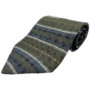 J. Ferrar Blue Olive Geometric Stripe Silk Necktie Men’s Business Classic 60”
